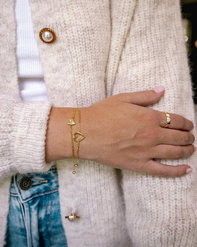 Set de Pulseras Corazones Inseparables 💕Oro y Plata Laminado 14K
