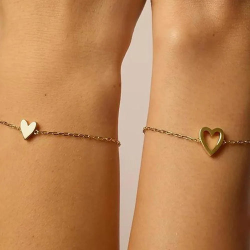 Set de Pulseras Corazones Inseparables 💕Oro y Plata Laminado 14K
