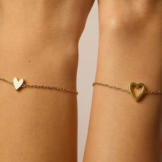 Set de Pulseras Corazones Inseparables 💕Oro y Plata Laminado 14K