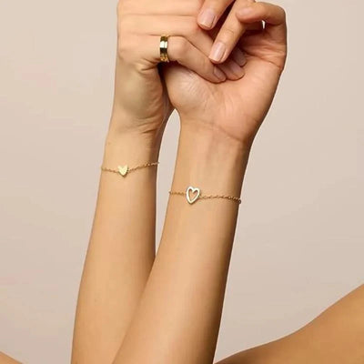 Set de Pulseras Corazones Inseparables 💕Oro y Plata Laminado 14K