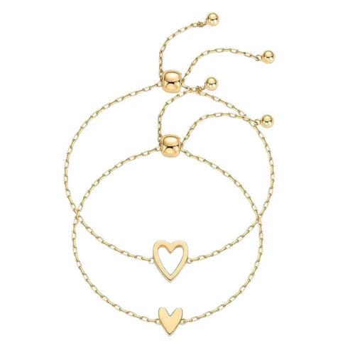 Set de Pulseras Corazones Inseparables 💕Oro y Plata Laminado 14K